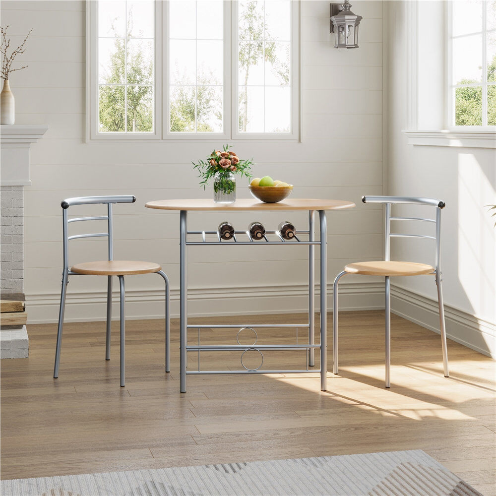 Yaheetech 2 - Person Dining Set Natural/Silver 80 cm L x 53 cm W x 75.5 cm H