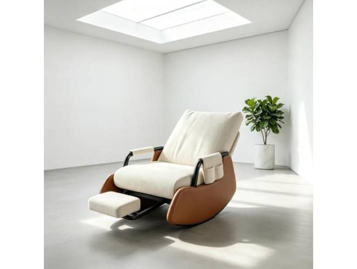 kumamart Relaxsessel mit Hocker – mit Gepolsterten Armlehnen Wohnzimmersessel mit harmonischer Wippfunktion und durchdachter Seitenaufbewahrung.
