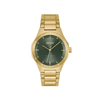 Quarzuhr HUGO "LIT", gold (goldfarben, grün), Armbanduhren, Herren, Quarzuhr, Armbanduhr, Herrenuhr, Edelstahlarmband, analog