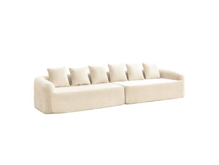 Canapé modulaire en chenille beige 6 places