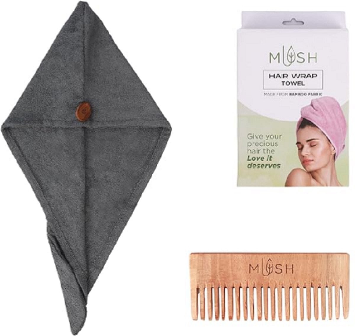 Grijs Haarhanddoek Hair Wrap Towel met kam van Bamboo voor volwassenen