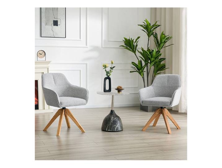 Fine Life Pro Stuhl 2 Drehstühle grauer Stoff, Massivholzbeine, Schaumstoffsitz, Für Esszimmer, modernes leichtes Luxus-Design