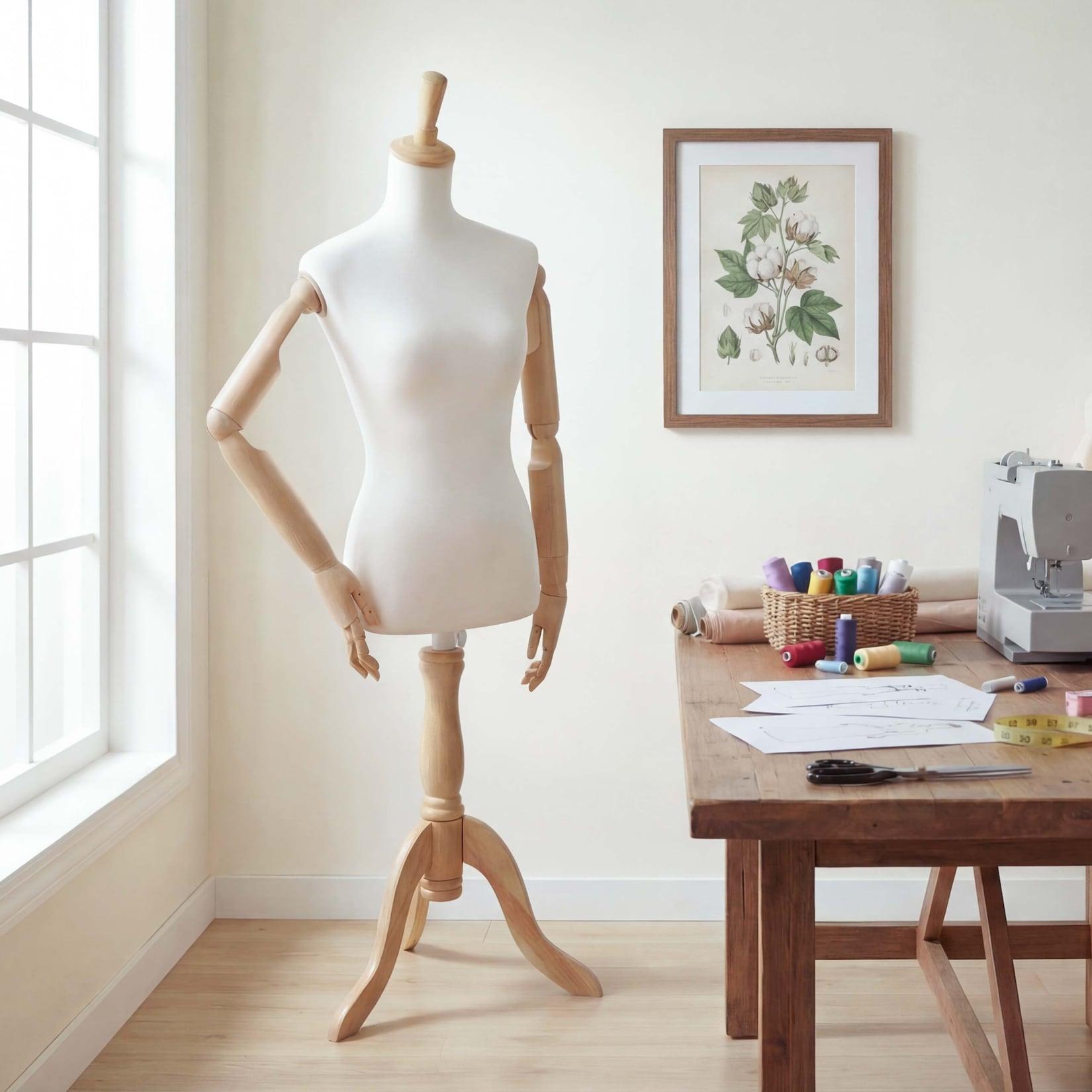 Schneiderpuppe MCW-Q23, mit Armen/Händen beweglich Schaufensterpuppe Torso weiblich, Kunststoff Holz MVG-zertifiziert