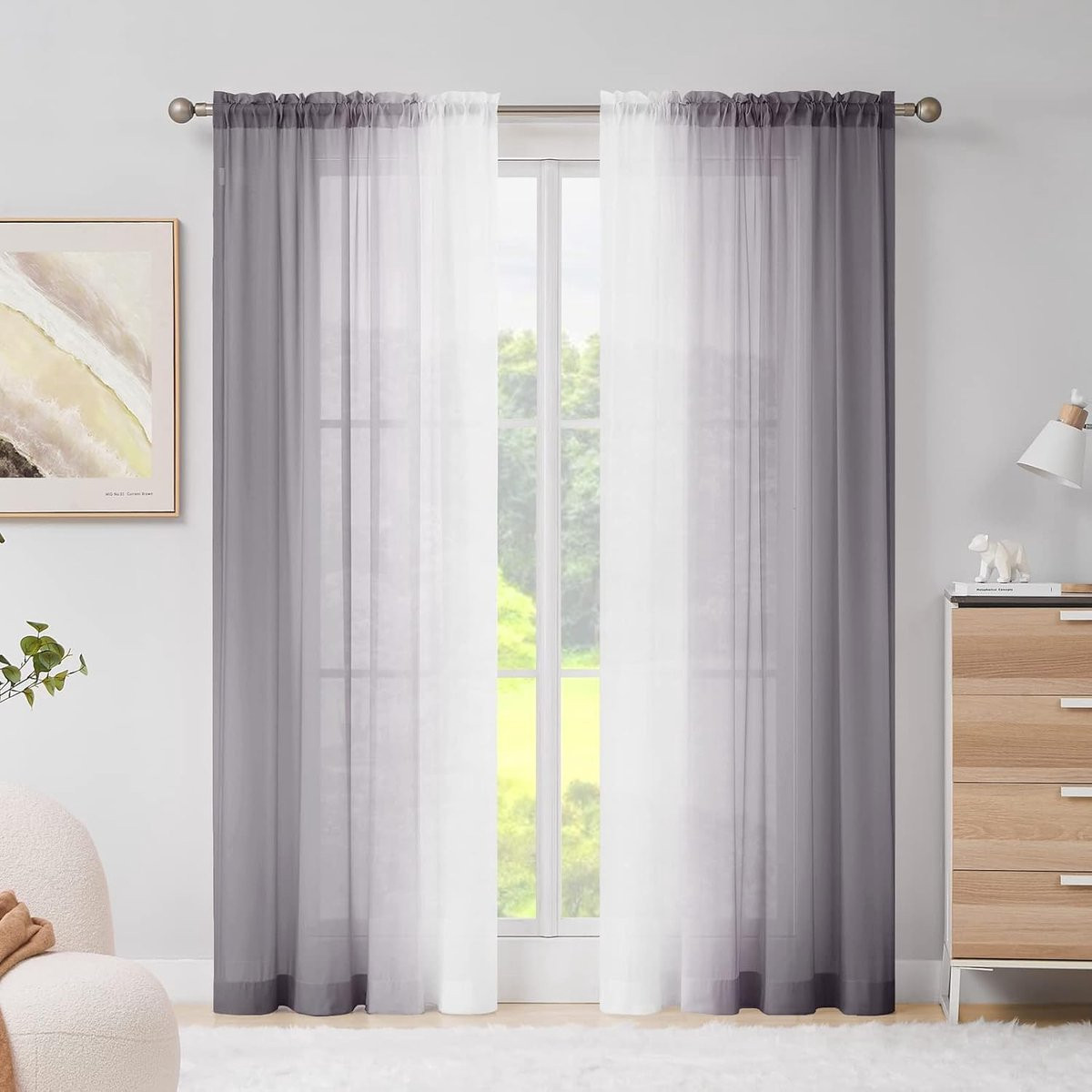 Transparante Vitrage Grijs-wit - Zijdezacht Chiffon - 260 x 140 cm