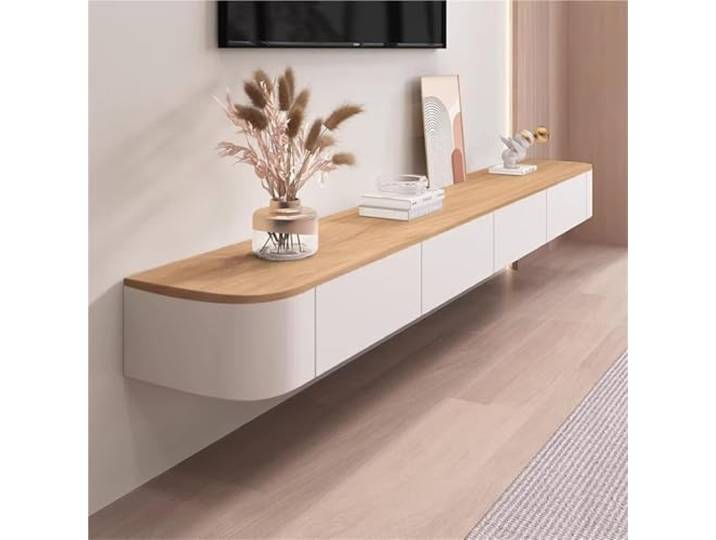 BLEKWETAAT Schwebender TV-Ständer – Wandmontierte Medienkonsole TV-Schrank Mit schwebendem TV-Schrank in der Mitte mit 2 Schubladen for das Wohnzimmer