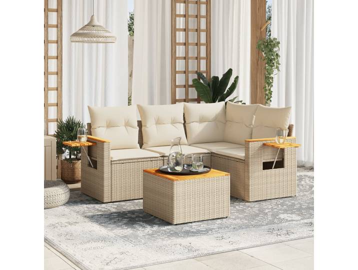 vidaXL Patio Sofa Set 5-Sitzer Beige and Cream