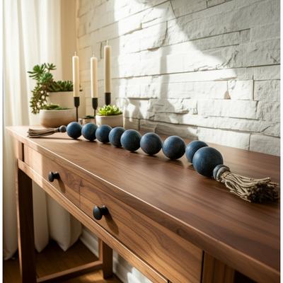 Sagebrook Home "Ecomix Bead Strand with Leather Tassels and Chiseled Texture Detailing - 53"" x 3"" x 3"""