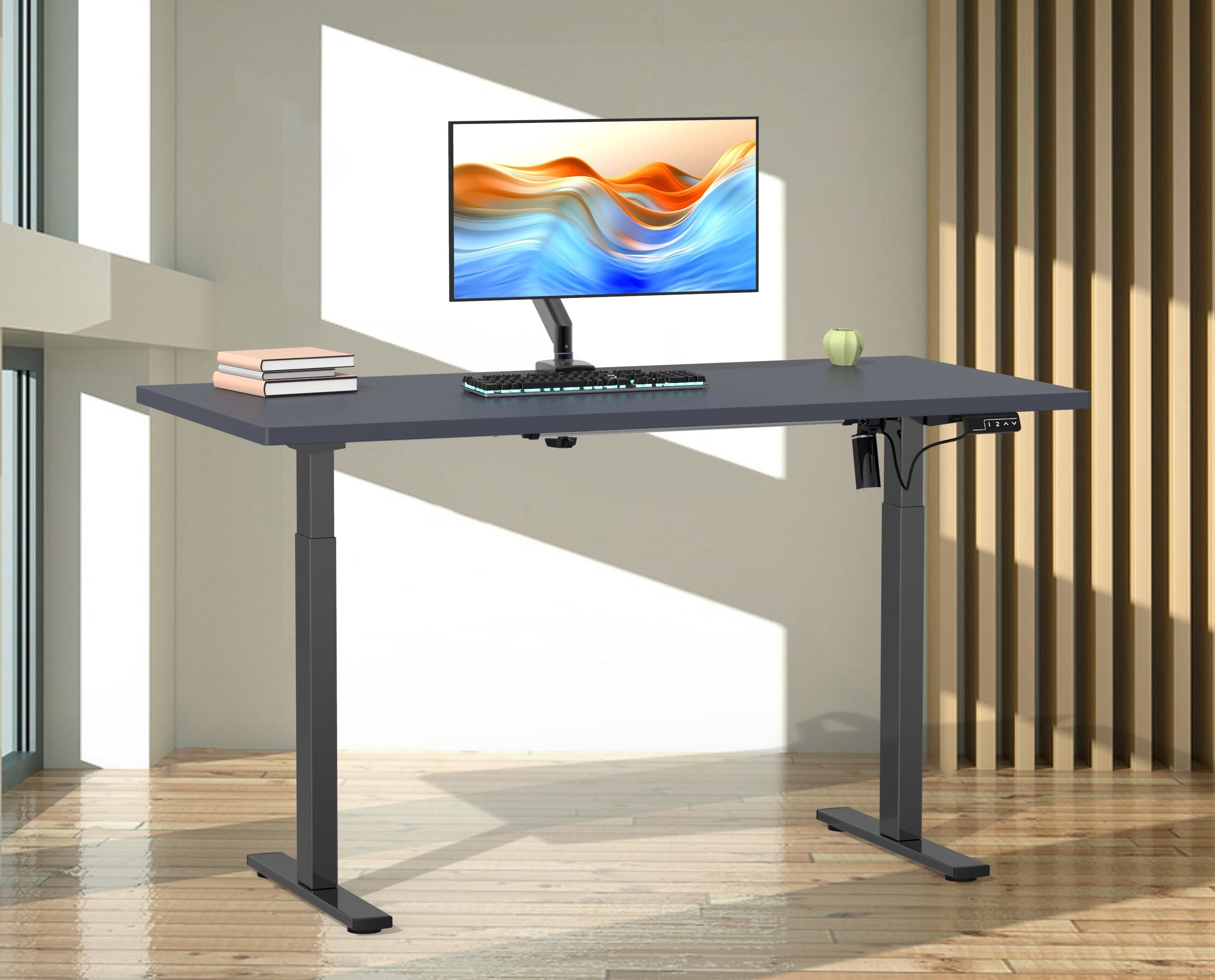 Schreibtisch VCM "Schreibtisch höhenverstellbar Lona 110x50", schwarz (schwarz, anthrazit), B:110cm T:50cm, Tische, Schreibtisch
