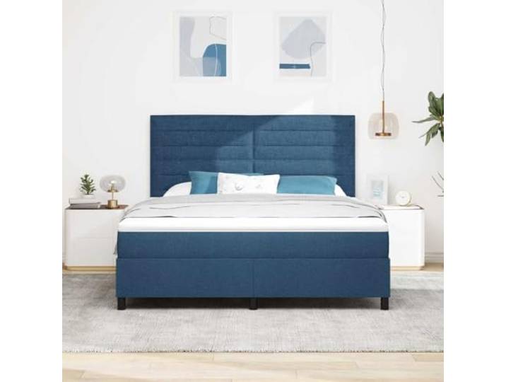 KTHLBRH Boxspringbett mit Matratze blau 180 x 200 cm Behälter, technisches Holz und massives Kiefernholz, atmungsaktiver Stoff, mittelfeste Matratze