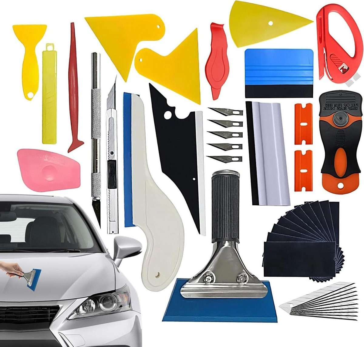 Zwarte Auto Wrap Set Raamfolie Gereedschap voor Krasvrij Aanbrengen