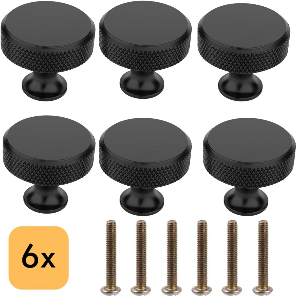 Winkrs Kastknoppen Set - 6x Ronde Handgreep - Zwart mat metaal - Diameter: 30 mm