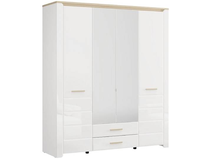 Schrank ABERDEEN weiss glänzend 4 Türen 2 Schubladen