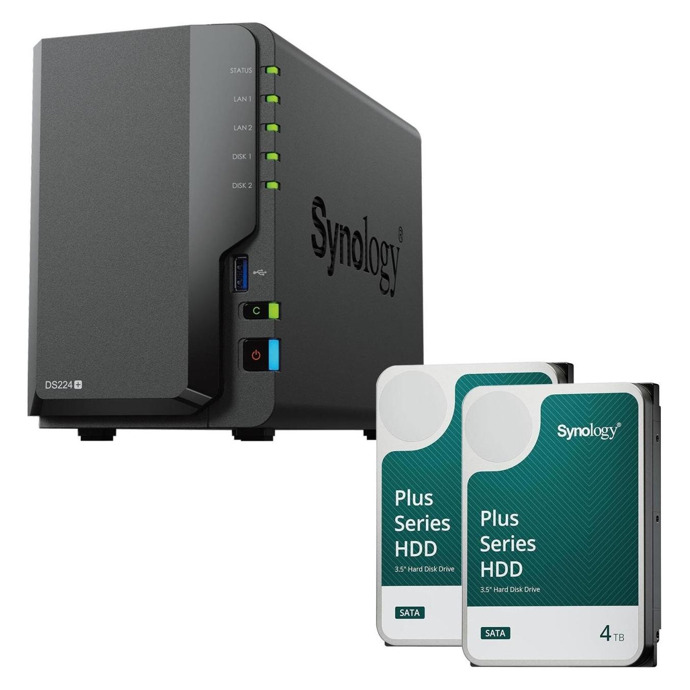 Synology DiskStation DS224+ 2 Einschübe + 8 TB Plus (2 x 4 TB, Synology HAT 33xx) (DS224+ & HAT3300-4T)