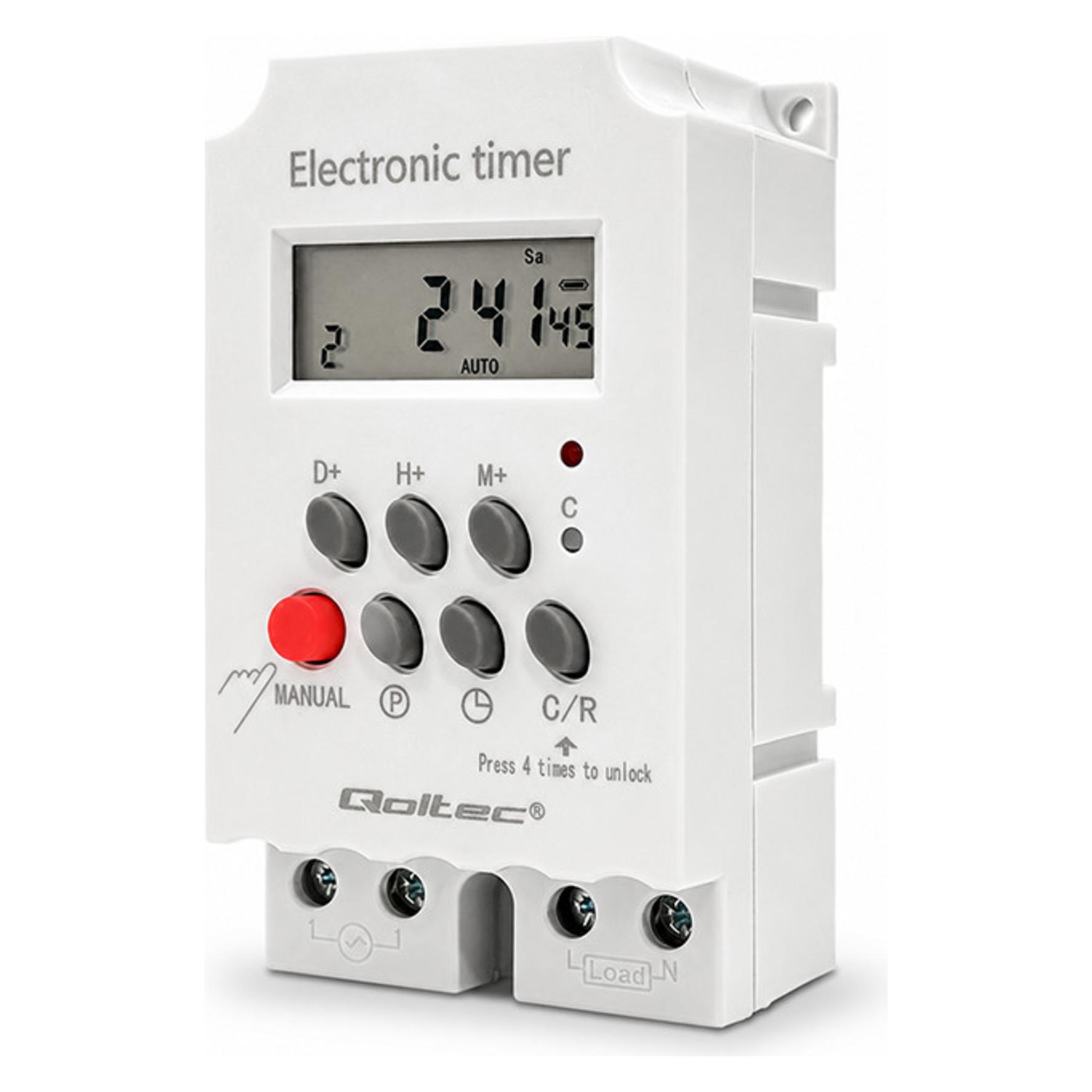 Qoltec Elektroniczny programator czasowy PC0629 na szynę DIN | LCD (50629)