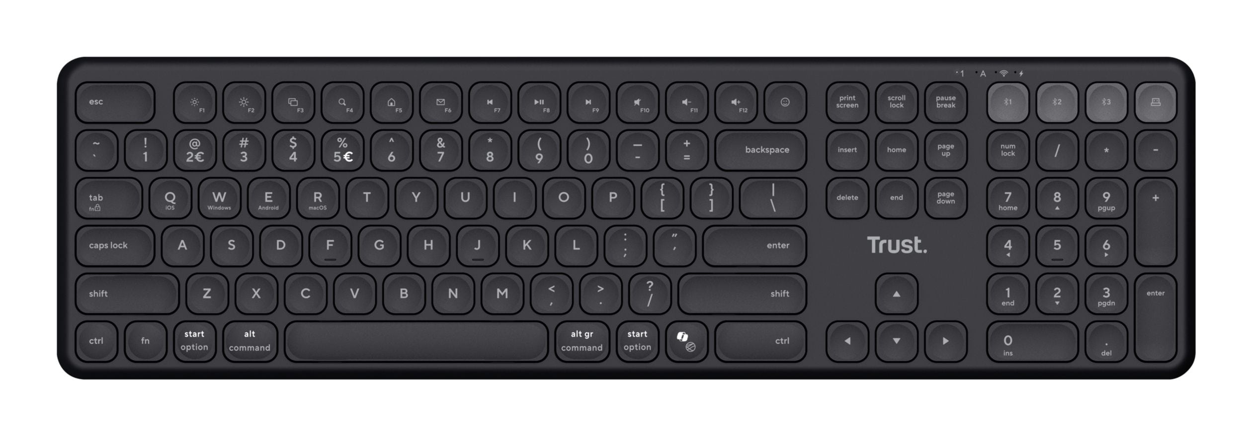 Trust Vaiya Heimbüro Tastatur RF Wireless + Bluetooth 2.4 GHz (Schwarz) 25636