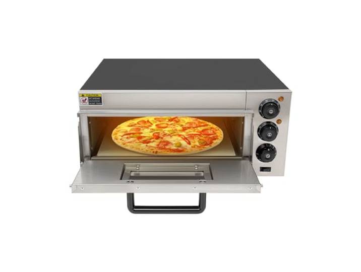 Begoniape Pizzaofen Elektrisch 1 Kammer Pizzabackofen Einstellbare Temperatur Timer bis 30 min, mit 1 Paar Handschuhe und Pizzastein, für Heimgebrauch Restaurants Bäckereien