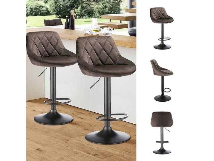 Tabouret de bar en velours - XUANYU - Spoon - Marron - Réglable en hauteur - Salle à manger - 120 kg