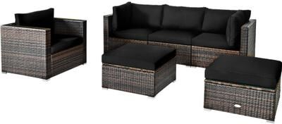 Costway 6 Pcs Patio Rattan Furniture Set with Sectional Cushion-Black