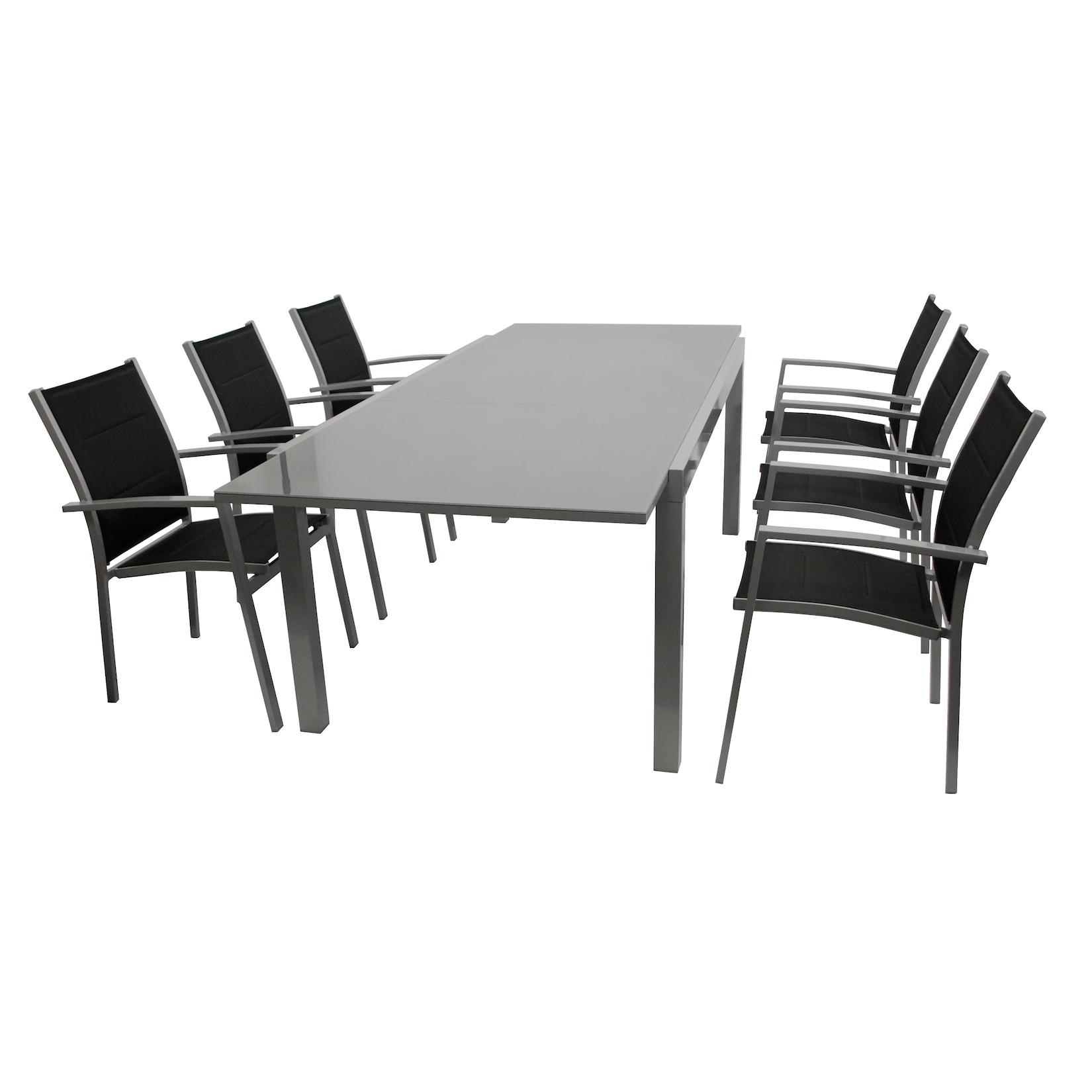 Garnitur MARINA 7-teilig, Aluminium silbergrau + Kunstgewebe schwarz