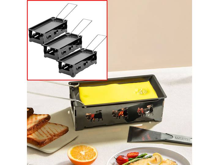 3er-Set Teelicht-Raclette für 1-2 Personen, inkl. Teelichtern und Schaber