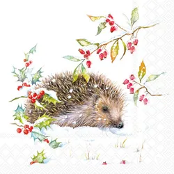 Ambiente 20 Servietten Papier 33x33cm 3-lagig - hochwertige Einweg Papierservietten mit Igel im Schnee Motiv - Winter Tiermotiv mit Beeren - Winterservietten