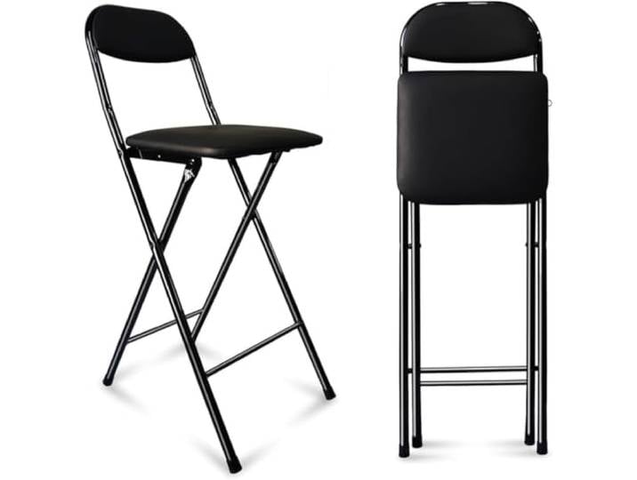 CHAOHAOKE Faltbarer Barhocker mit Rückenlehne & Fußstütze, 70 cm hoch Gepolsterter Küchenstuhl, Tragbarer Klappsitz für Büro, Wohnheim & Zuhause, Schwarz