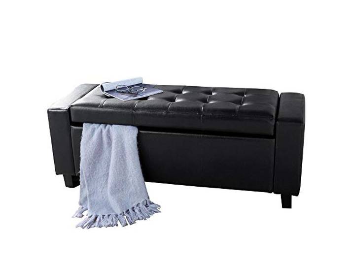 BAKAJI Sitzbank mit Stauraum für Schlafzimmer, Sitzbank mit Holzrahmen, Bezug aus Kunstleder, gepolsterter Sitz, Maße: 110 x 40 x 40 cm (schwarz)