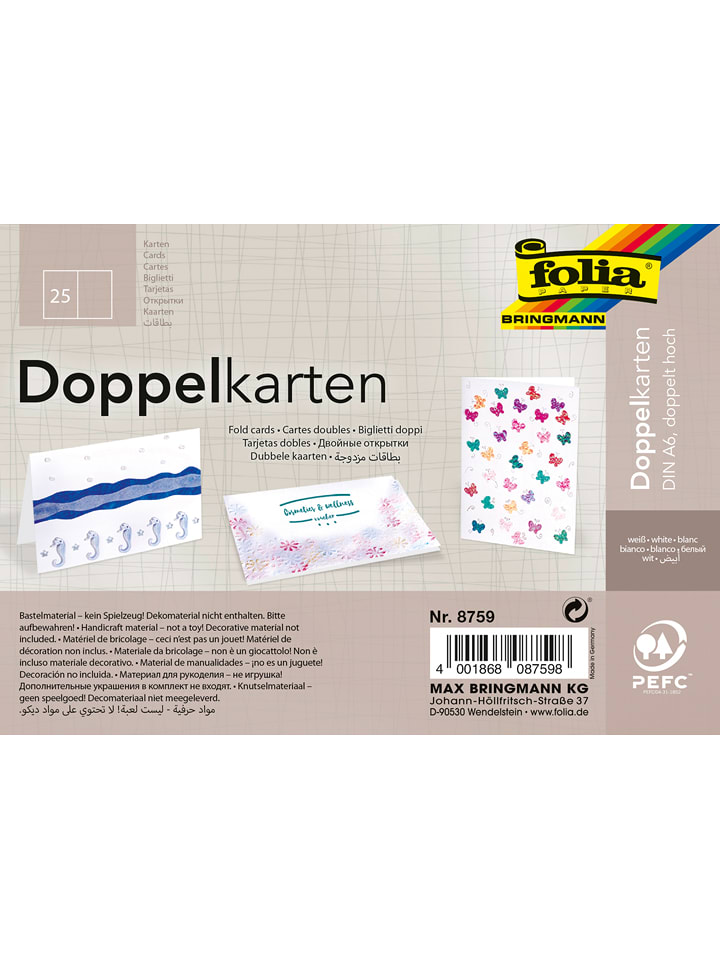 folia PAPER Doppelkarten in Weiß - 25 Blatt - DIN A6 - onesize