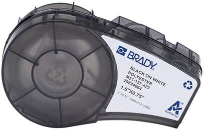 Brady M21-137-423 fita de poliéster preta sobre branco 50,80 mm x 19,05 mm