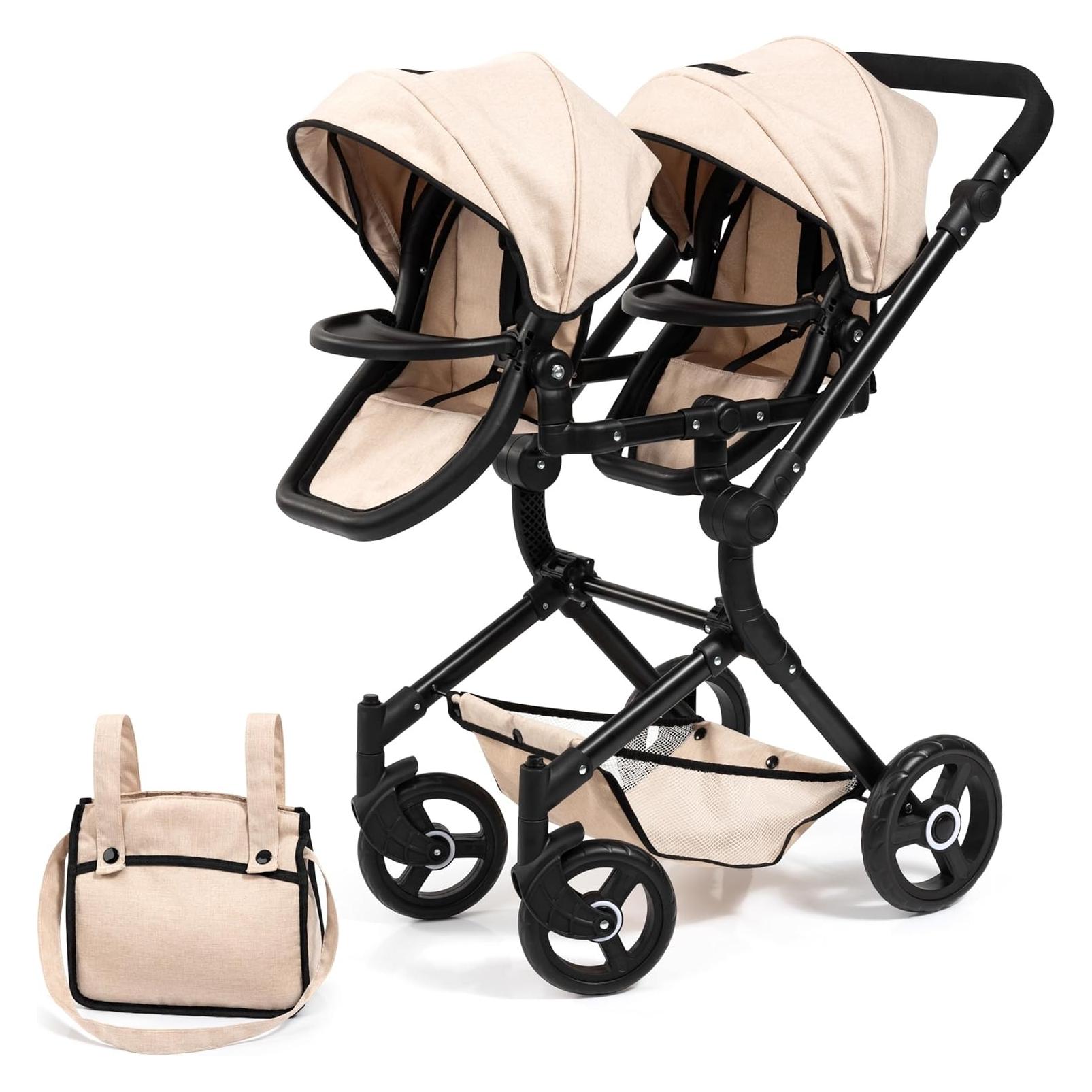 Bayer Twin Neo Tweeling poppenwagen, verstelbare und schwenkbare duwstang, mit tas (26275AA)