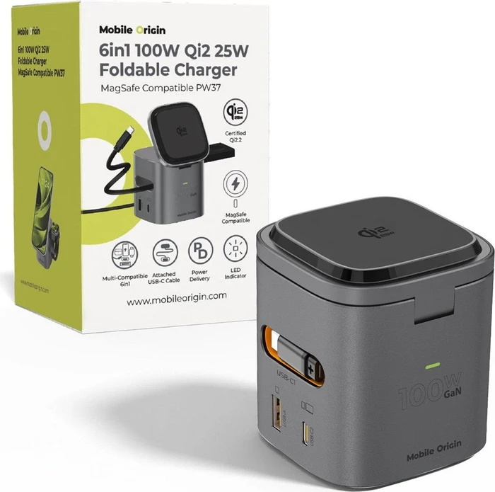 Mobile Origin 100W Qi2 25W Foldable Charger PW37 MagSafe Compatible