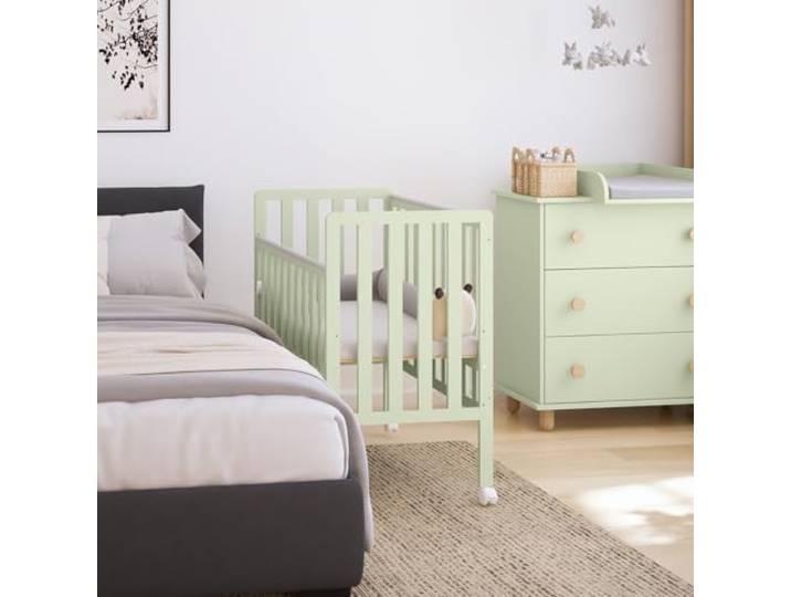 zee Bambi Mint Beistellbett Baby mit Rollen 100x50 cm Tragbar Babybett Verstellbarer Stubenwagen Kinder Bett im Minimalistischen Skandinavischen Stil 3-Fach Höhenverstellbar