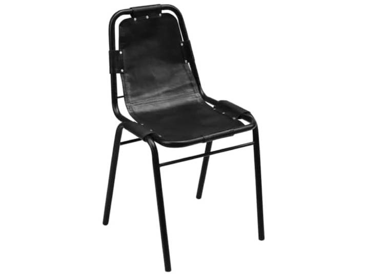 HKLGBVCR Esszimmerstühle, Echtleder, Schwarz, 2 Stück Füße aus robustem Stahl, leicht zu reinigen, gepolsterte Rückenlehne und Sitz, einfache Montage, elegantes und diskretes