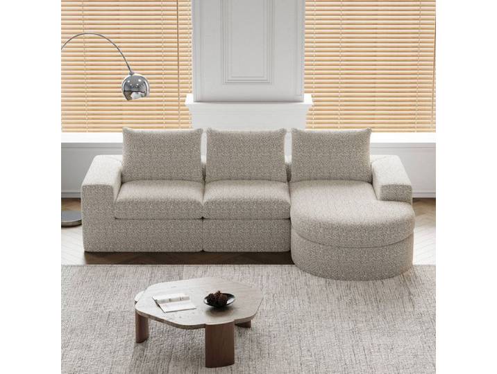 Canapé modulable d'angle réversible-Canapé en mousse compressée sans cadre canapé modulable en forme-251X160X81cm-Chenille-Beige