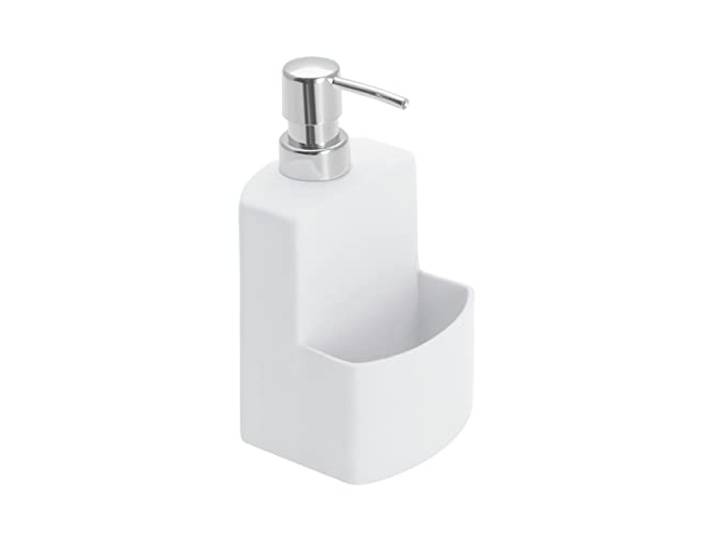 WENKO Distributeur Liquide Vaisselle\, Distributeur Liquide Vaisselle Porte éponge\, Festival\, Blanc\, capacité de 380 ML\, 10 x 18 x 10 cm