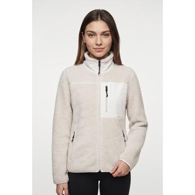 Plüschjacke KILLTEC "KOW 23 WMN FLC JCKT", Damen, Gr. 40, weiß (weißer sand), Obermaterial: 100% Polyester, unifarben, Bündchen, Jacken, angenehm hoher Stehkragen, wärmend