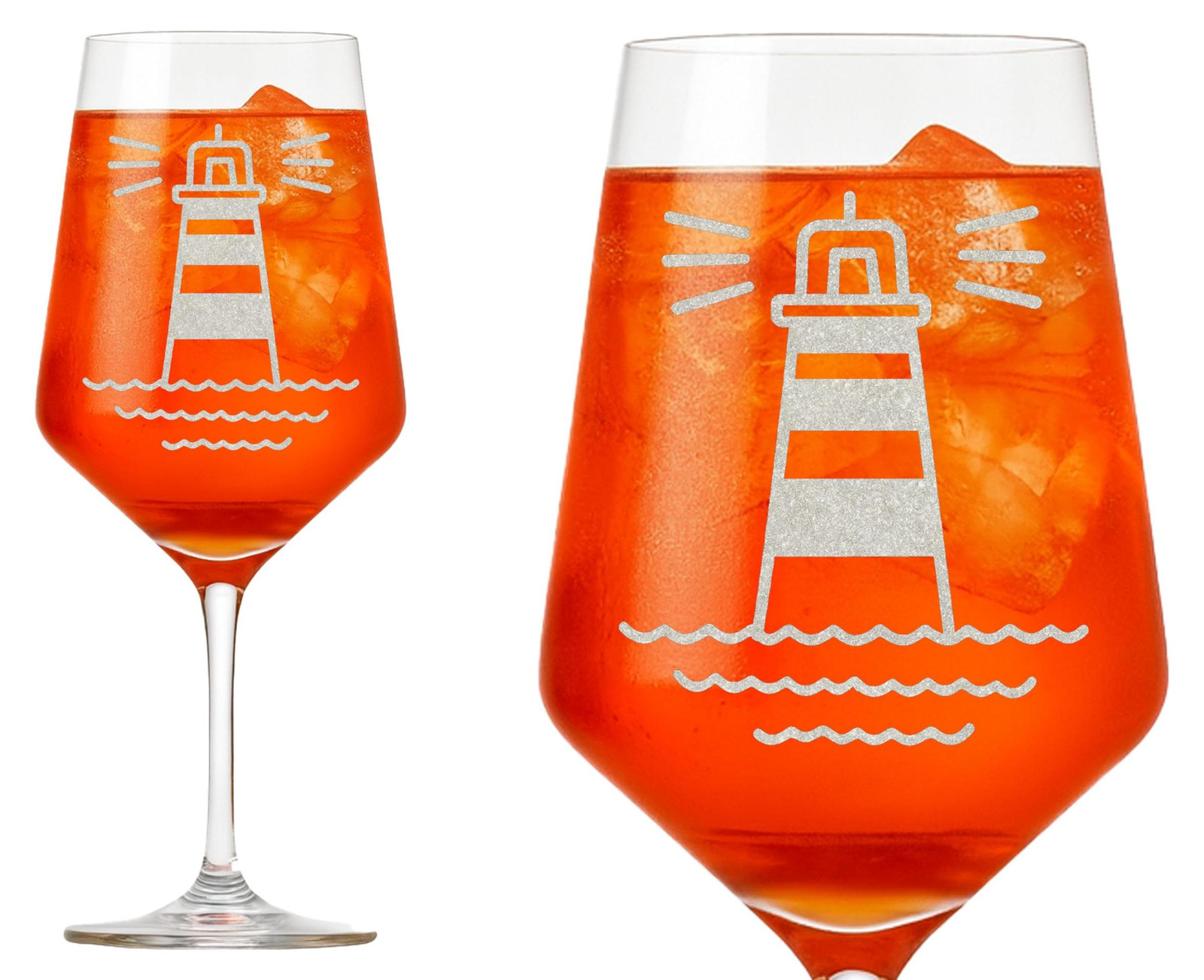 Dripio Wijnglas met gravure van een vuurtoren, 350 ml