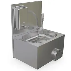 Handwaschbecken mit Kniebedienung Seifenspender Rückwand Edelstahl  400x300x210