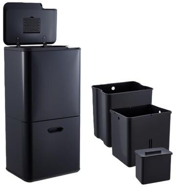 Garvee 16 Gal Dual Compartment Kitchen Trash Can with Compost Bin, Stainless Steel Rectangular Recycling Bin, Silver