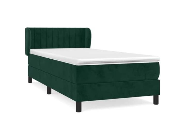 PUGYNBK Boxspringbett aus Samt, Dunkelgrün, 90 x 200 cm Verstellbares Kopfteil, Taschenfederkerne, mittlere Härte, Matratzenschoner