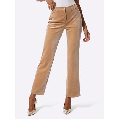 Samthose CREATION L, Damen, Gr. 38, Normalgrößen, beige (camel), 95% Polyester, 5% Elasthan, unifarben, Hosen Samthose