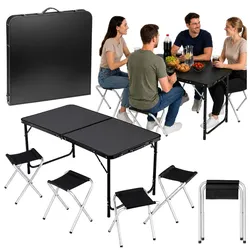 Campingmöbelset, Klapptisch, 4 Hocker, schwarzer Koffer