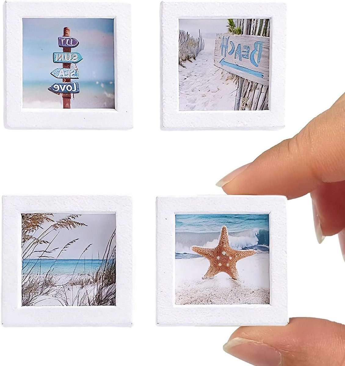 Mini Fotolijsten Poppenhuis Decoratie Wit - Houten Frame met Print - 1 cm