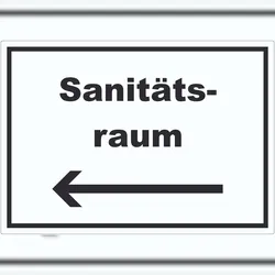 HB-Druck Sanitätsraum Aufkleber mit Text und Richtungspfeil links Krankenzimmer waagerecht A6 (105x148mm)
