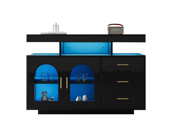 Armoire de buffet buffet à led armoire de bar à café de 120 cm armoire à tiroirs buffet de salon armoire de cuisine brillante
