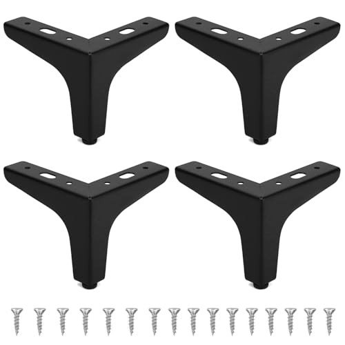 QWORK Set van 4 matzwarte Y-vormige meubelpoten van ijzer, 10 cm hoog