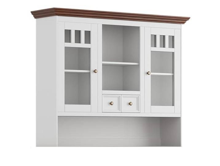 Lomadox Wohnzimmer Esszimmer Kommode Aufsatzkommode 130cm, Massivholz in weiß mit Walnuss Optik