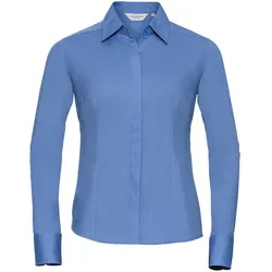 Russell Collection Köperbetonte Popeline Bluse  Langarm, corporate blue, XS