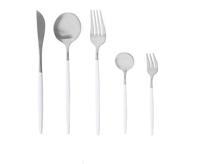 30-teiliges Besteckset Matt Geschirr Set Messer Gabel Löffel Dessertbesteck Set Edelstahl Besteck Dropshipping (Color : White Silver)