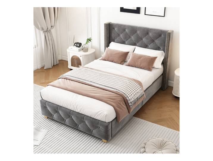 STILVORA Polsterbett Jugendbett 90×200cm Bettgestell Kinderbett,Schaumstoffpolsterung,Grau (90 x 200 cm)